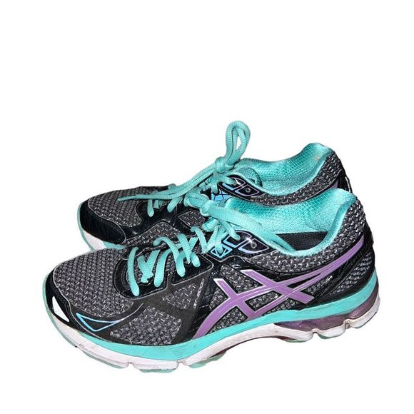 ASICS T550N running shoes in black, aqua, purple and white women’s size 7 - Picture 1 of 7